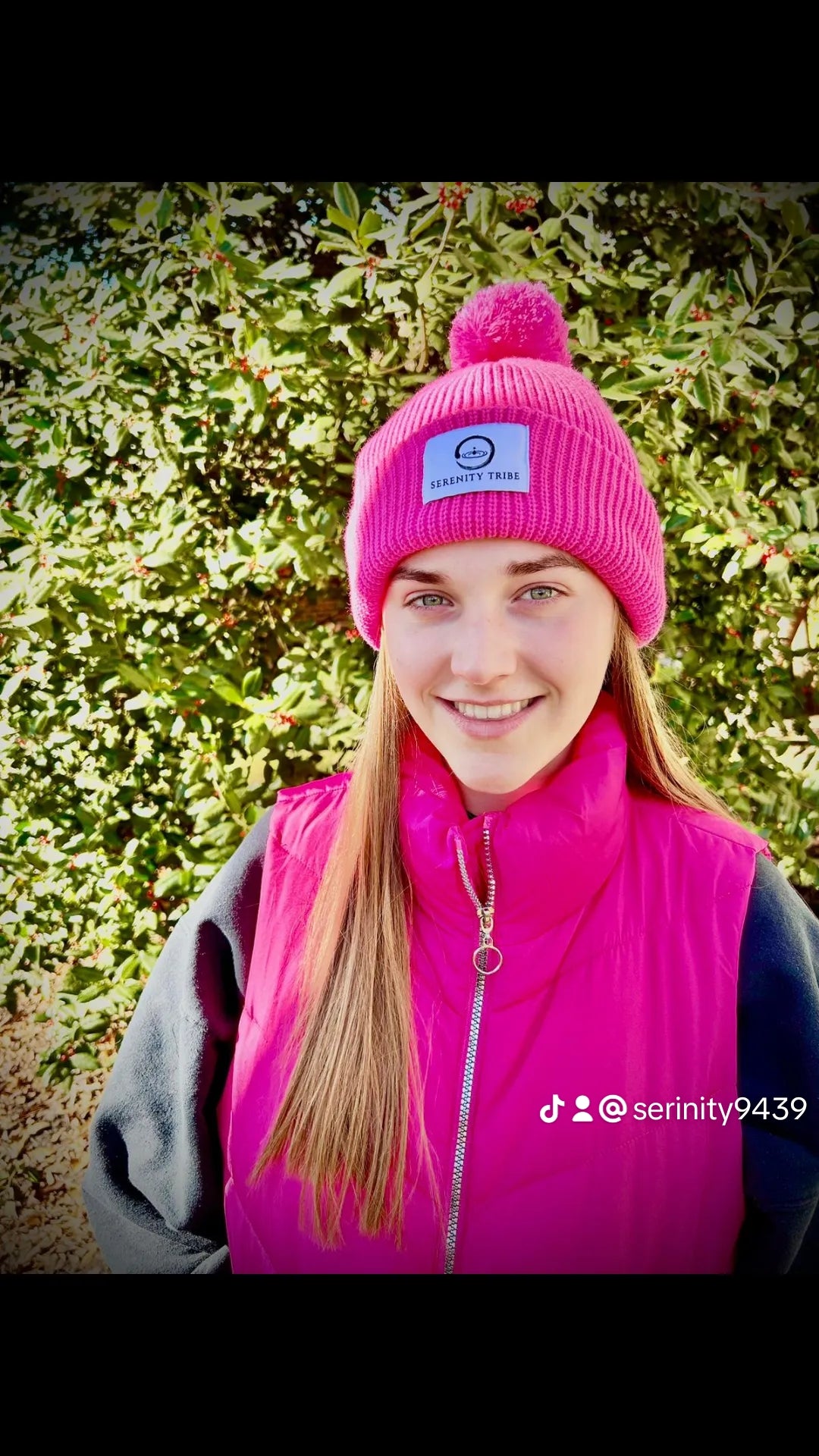 out walking in my new Pink Beanie